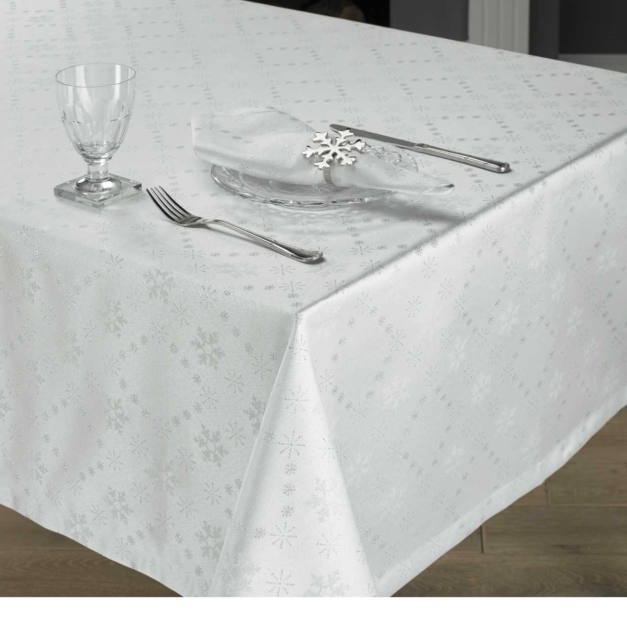 StyleMyBedroom Luxury Silver Jacquard Tablecloth – Merry Christmas Sparkle – Choose Size