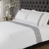 H Monks Exclusive Embroidered 300tc Sateen Duvet Cover Set Greek Key Biscuit and White