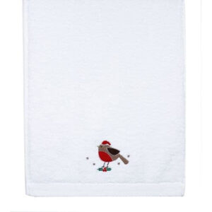 Festive Robin Embroidered Guest Towel