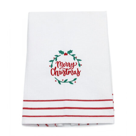 Merry Christmas Embroidered Tea Towel