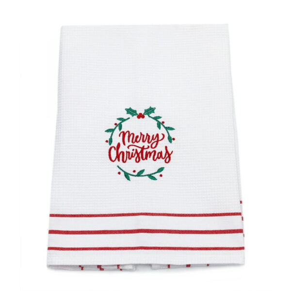 Merry Christmas Embroidered Tea Towel
