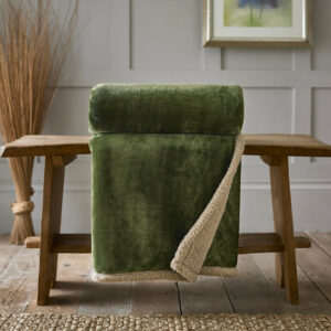 Blackbrook Sherpa Backed Olive Throw