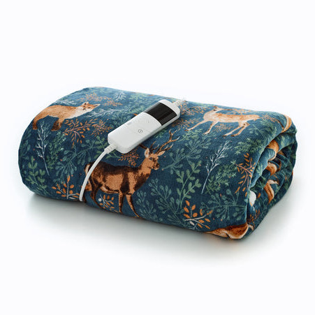 dyngs-FoxandDeerTeal-heated-throw2 Fox and Deer Teal Printed Fleece Electric Heated Throw