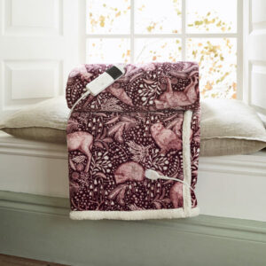 Woodland Folk Wine Fleece Heated Throw