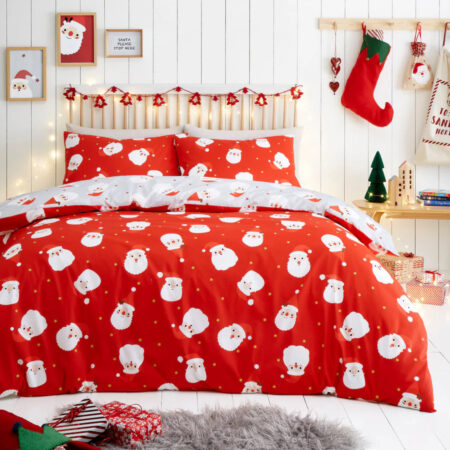 Happy Santa Duvet Cover Set Red