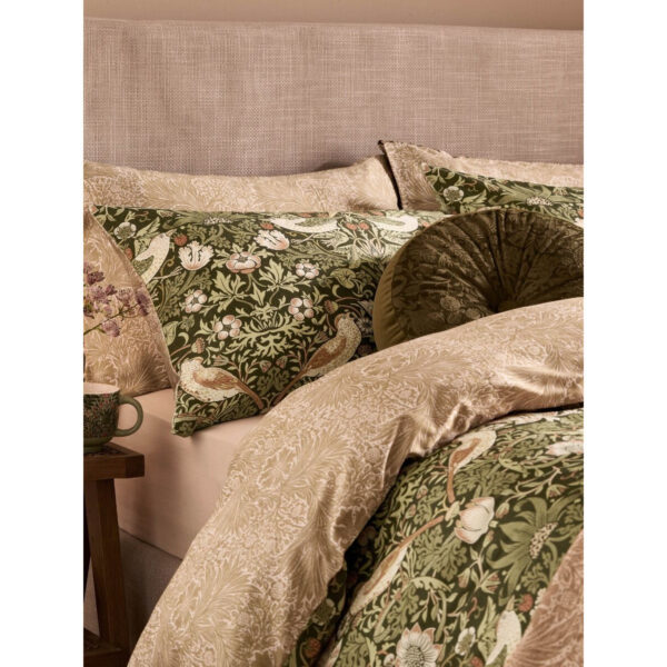William Morris At Home Strawberry Thief Nettle Green Duvet Cover Set - Image 2