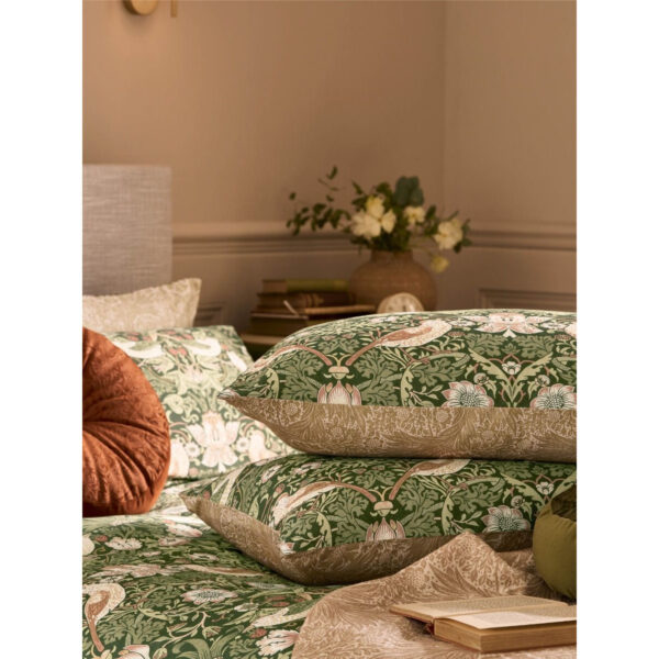 William Morris At Home Strawberry Thief Nettle Green Duvet Cover Set - Image 3