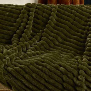 Ribbed Faux Fur Throw In Olive