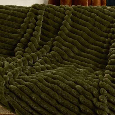 Ribbed Faux Fur Throw In Olive