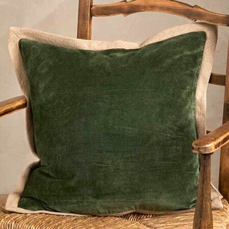 Velvet Flange Cushion In Olive