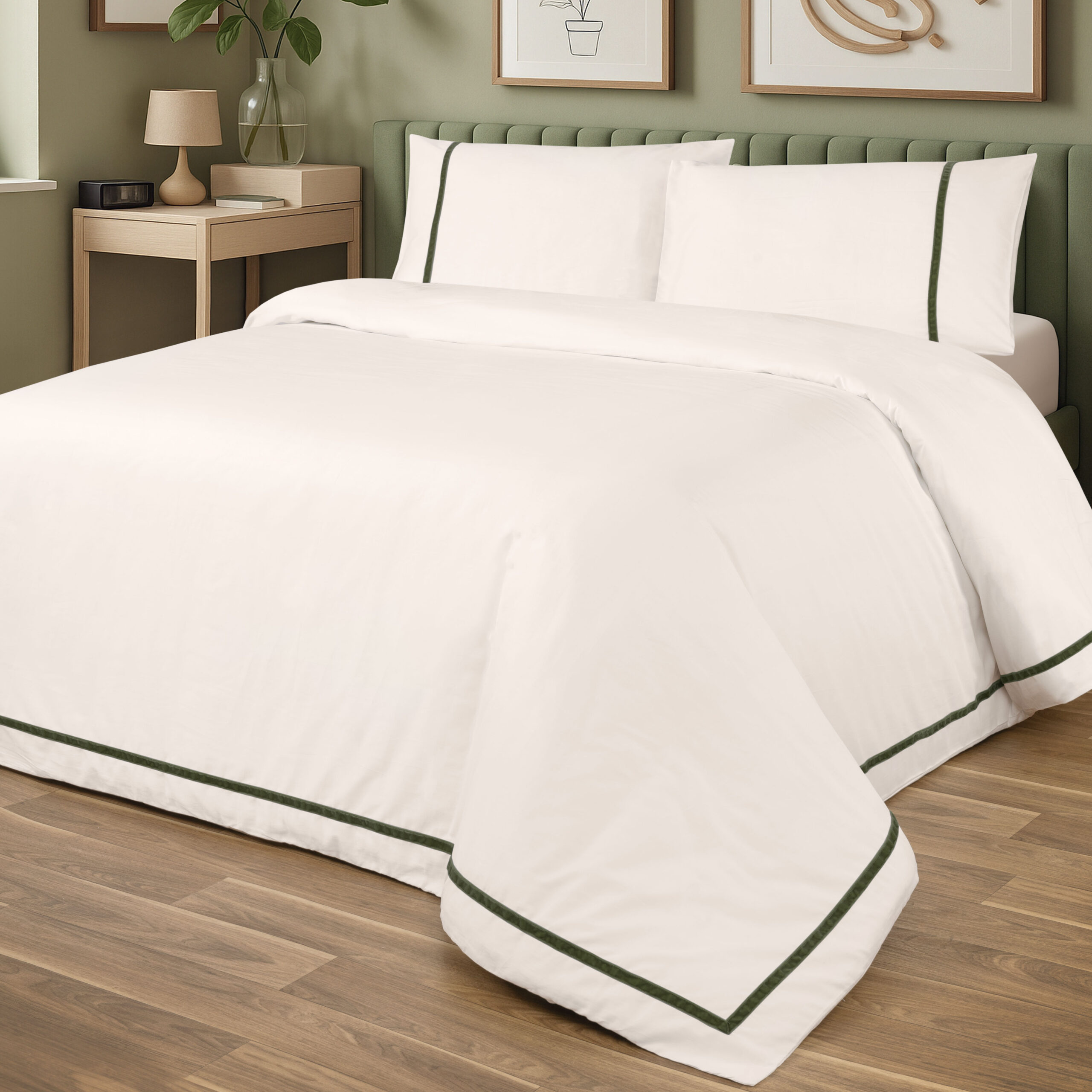 H Monks Velvet Duvet Cover Set – Champagne and Green