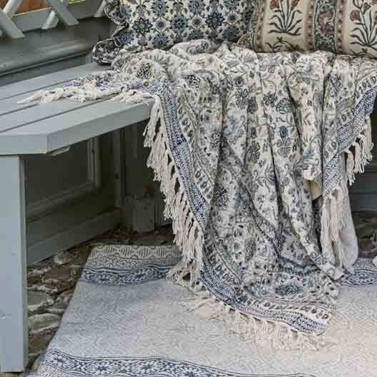 Hand Block Printed Throw Ink Blue