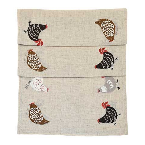 Embroidered Hen Table Runner