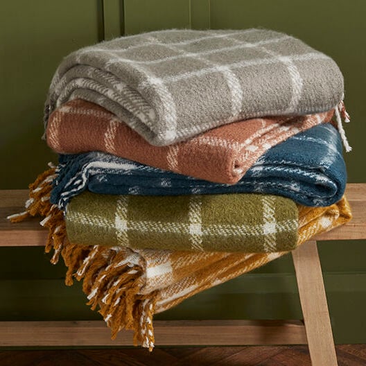 Faux Mohair Chequered Throw - In Spice Orange
