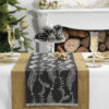 walton-feather-runner-silver-charcoal Embroidered Feathers Table Runner